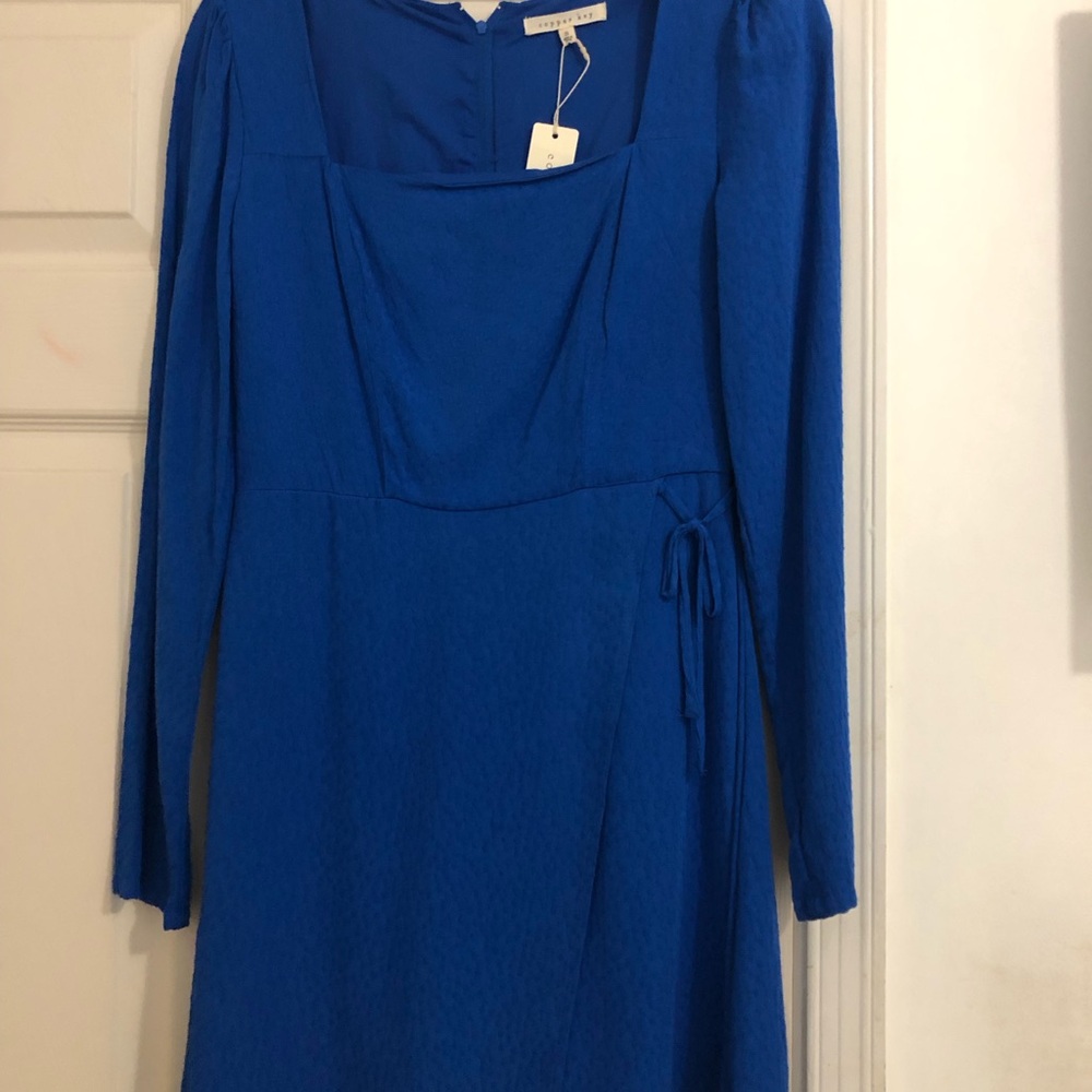 Copper Key Royal Blue Long-Sleeve Wrap-Style Dress